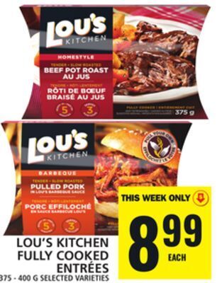Food Basics Lou's kitchen fully cooked entrées offer