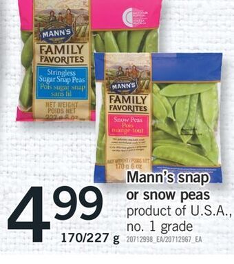 Fortinos Mann's snap or snow peas, 170/227 g offer