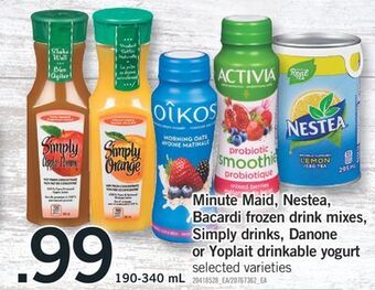 Fortinos Minute maid |nestea |bacardi |simply drinks |danone minute maid , nestea, bacardi frozen drink mixes, simply drinks, danone o offer