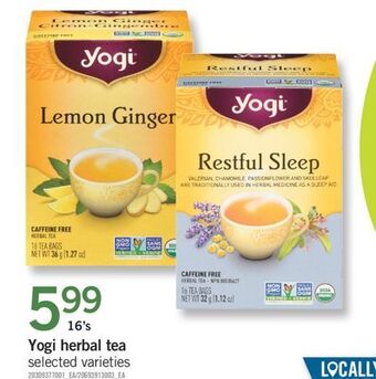 Fortinos Yogi herbal tea, 16's offer
