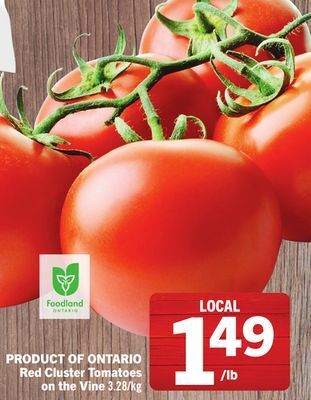 Foodland Red cluster tomatoes on the vine offer