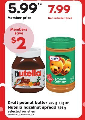 Independent Grocer Kraft peanut butter 750 g-1 kg or nutella hazelnut spread 725 g offer