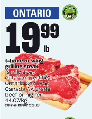 Independent Grocer T-bone or wing grilling steak offer