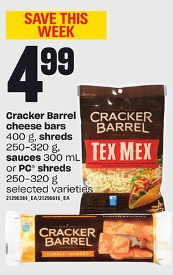 Independent Grocer Cracker barrel cheese bars 400 g, shreds 250-320 g, sauces 300 ml or pc shreds 250-320 g offer