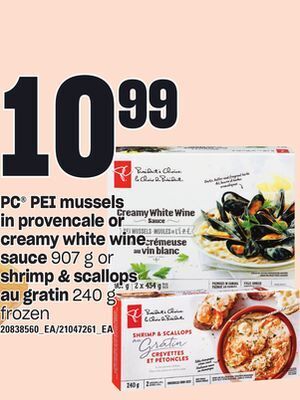 Independent Grocer Pc pei mussels in provencale or creamy white wine sauce, 907 g or shrimp & scallops au gratin, 240 g offer