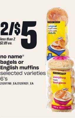 Independent Grocer No name bagels or english muffins, 6's offer