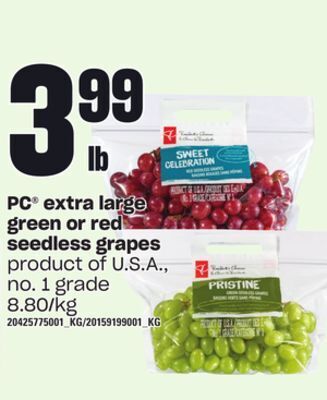 Independent Grocer Pc extra large green or red seedless grapes offer