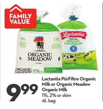 Longo's Lactantia pūrfiltre organic milk offer