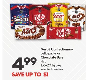 Longo's Nestlé confectionery cello packs or chocolate bars offer