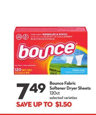 Longo's Bounce fabric softener dryer sheets offer