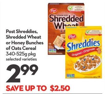 Longo's Post shreddies, shredded wheat or honey bunches of oats cereal offer