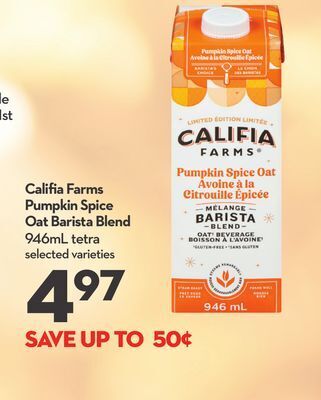 Longo's Califia farms pumpkin spice oat barista blend offer