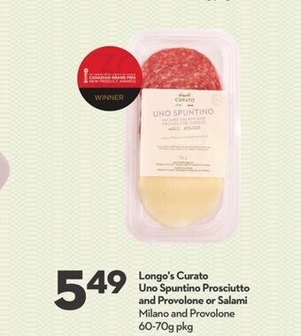 Longo's Longo's curato uno spuntino prosciutto and provolone or salami offer