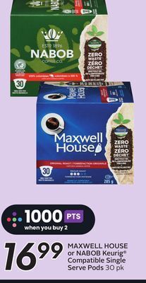 Sobeys Maxwell house or nabob keurig compatible single serve pods offer
