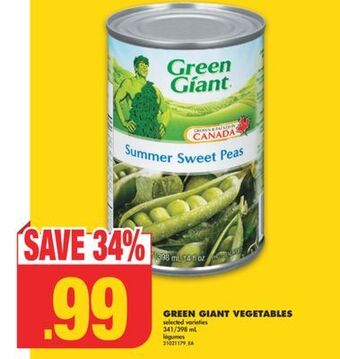 No Frills Green giant vegetables, 341/398 ml offer