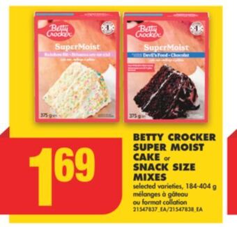 No Frills Betty crocker super moist cake or snack size mixes, 184-404 g offer