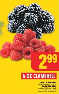 No Frills Blackberries or raspberries, 6 oz clamshell offer