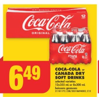 No Frills Coca-cola or canada dry soft drinks, 12x355 ml or 8x300 ml offer