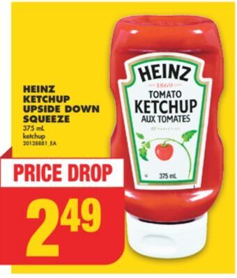 No Frills Heinz ketchup upside down squeeze, 375 ml offer