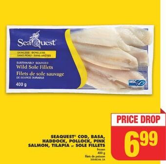 No Frills Seaquest cod, basa, haddock, pollock, pink salmon, tilapia or sole fillets , 400 g offer