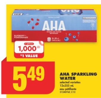 No Frills Aha sparkling water, 12x355 ml offer