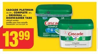 No Frills Cascade platinum, 30/39's, complete, 48's or original, 60's dishwasher tabs offer