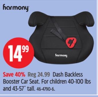Canadian Tire Harmony dash backless booster car seat offer