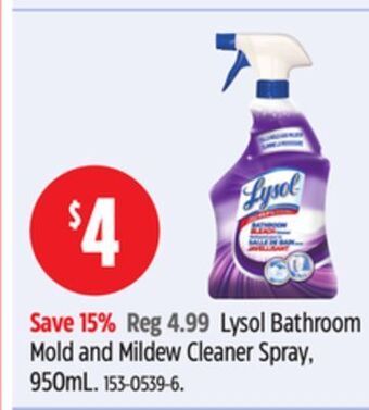 Canadian Tire Lysol bathroom mold and mildew cleaner spray, 950ml offer