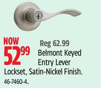 Canadian Tire Weiser belmont keyed entry lever lockset, satin-nickel finish offer