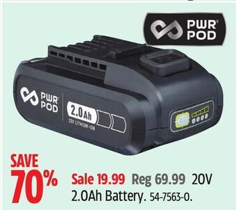 Canadian Tire Pwr pod 20v 2.0ah battery offer