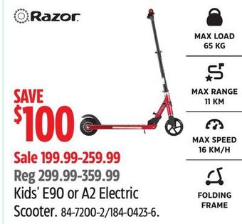 Canadian Tire Razor kids' e90 or a2 electric scooter offer