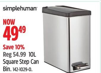 Canadian Tire Simplehuman 10l square step can bin offer