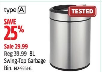 Canadian Tire Type a 8l swing-top garbage bin offer