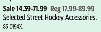 Canadian Tire Green biscuit selected street hockey accessories offer