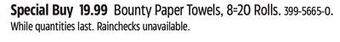 Canadian Tire Bounty paper towels, 8=20 rolls offer