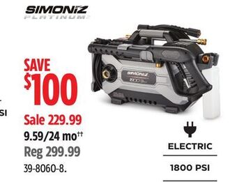 Canadian Tire Simoniz 1800 psi 2.0 gpm corded cold water brushed electric pressure washer w/ foam blaster offer