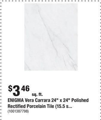Home Depot Enigma vera carrara 24 x 24 polished rectified porcelain tile (15.5 sq. ft./case) offer