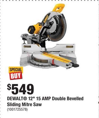 Home Depot Dewalt 12 15 amp double bevelled sliding mitre saw offer
