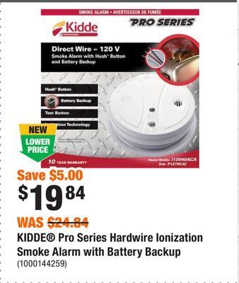 Home Depot Kidde pro series hardwire ionization smoke alarm with battery backup offer