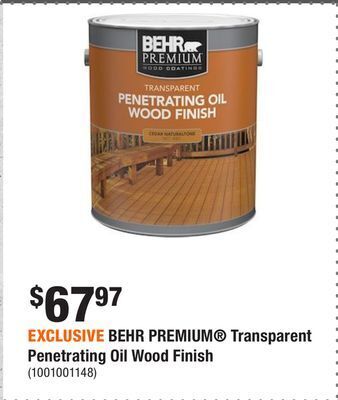 Home Depot Exclusive behr premium transparent penetrating oil wood finish offer