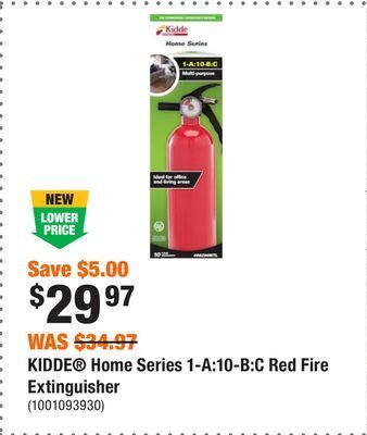 Home Depot Kidde home series 1-a:10-b:c red fire extinguisher offer