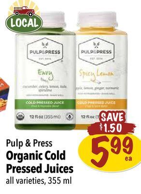 Farm Boy Pulp & press organic cold pressed juices offer