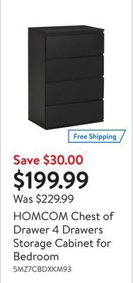 Walmart Homcom chest of drawer 4 drawers storage cabinet for bedroom offer