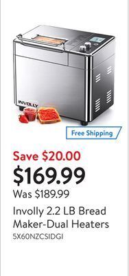 Walmart Involly 2.2 lb bread maker-dual heaters offer