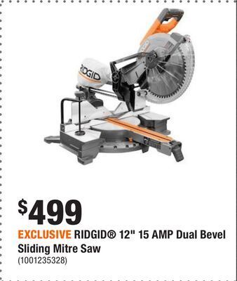 Home Depot Exclusive ridgid 12 15 amp dual bevel sliding mitre saw offer