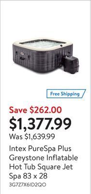 Walmart Intex purespa plus greystone inflatable hot tub square jet spa 83 x 28 offer