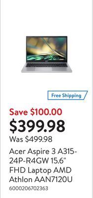 Walmart Acer aspire 3 a315-24p-r4gw 15.6 fhd laptop amd athlon aan7120u offer