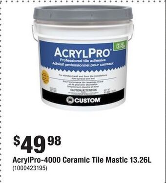 Home Depot Acrylpro-4000 ceramic tile mastic 13.26l offer