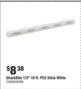 Home Depot Sharkbite 1/2 10 ft. pex stick white offer