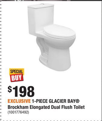 Home Depot Exclusive 1-piece glacier bay brockham elongated dual flush toilet offer